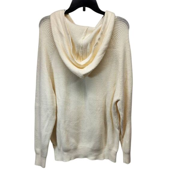 Hippie Rose Women's Large Cable Knit Cream Drawstring Pullover Hoodie Comfort - Picture 2 of 7